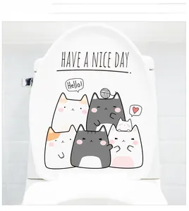 Detail of waterproof cat toilet lid decals featuring a Have a Nice Day greeting