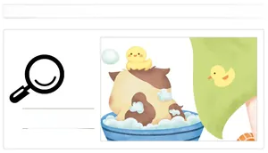 Detailed macro view of cute cartoon bathroom stickers with duck and bubble motifs