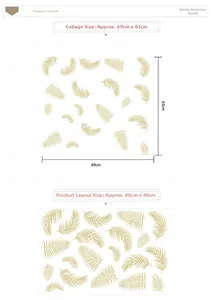 Detail showing golden tropical palm leaf wall sticker layout and dimensions for DIY decor