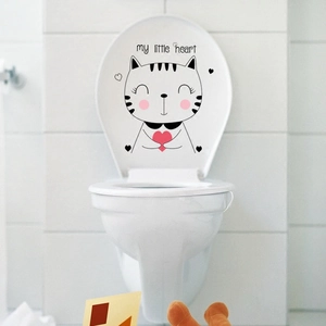 Cartoon Cat Hugging Heart Toilet Sticker Waterproof PVC Wall Decal My Little Heart Decorative Sticker For Bathroom Home Decor