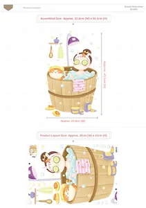 Detail showing the cartoon bath wall sticker layout and dimensions of 32.8x50.5cm