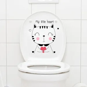 Funny cartoon cat with heart toilet lid decal waterproof self-adhesive wall sticker