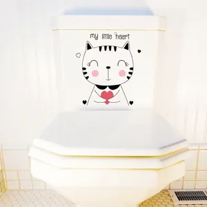 Cute cartoon cat wall sticker with red heart and 'my little heart' text for toilet decor
