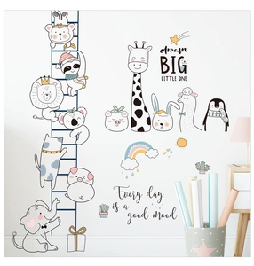 Nursery wall decals set with cute cartoon animals, rainbow stars, and dream big quote