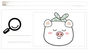 Detailed view of cartoon pig wall sticker with pink nose and green polka dot bow