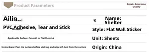 Detailed specification chart for PVC self-adhesive wall stickers with application tips