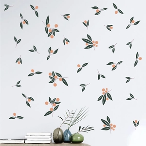 Nordic Green Leaves Orange Berries PVC Self Adhesive Wall Sticker Modern Minimalist Wall Decal For Living Room Home Decor