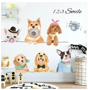 Detail of cute cartoon dog wall stickers with 1 2 3 Smile text for kids room decor