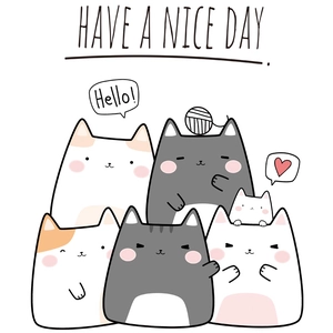 Cute cartoon cat wall stickers for bathroom decor with Have a Nice Day greeting text