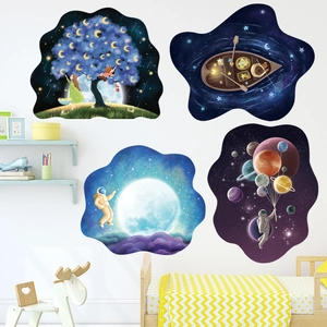 3D outer space star dream wall decals for children's room decor with astronaut and planet motifs