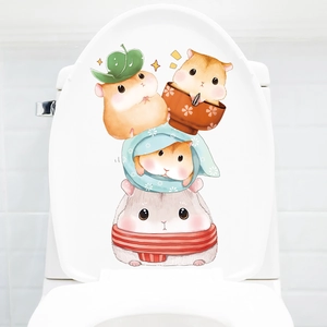 Cute cartoon hamster toilet lid sticker, waterproof PVC decorative decal for bathroom