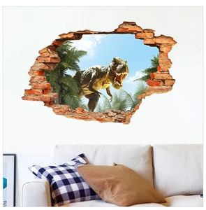 Sticker mural 3D dinosaure avec effet de mur brisé réaliste pour décoration de salon