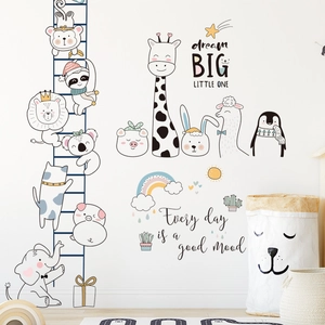 Cartoon Animal Wall Stickers Kids Room Nursery Decor Elephant Giraffe PVC Removable Decals Inspirational Playroom Mural