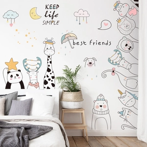 Niedliche Cartoon-Tier-Wandsticker mit Giraffe und Löwe für Kinderzimmerdekoration
