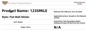 Detailed specification chart for cartoon PVC wall stickers with application instructions