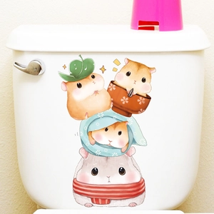 Cute watercolor hamster toilet stickers on white tank for bathroom home decor