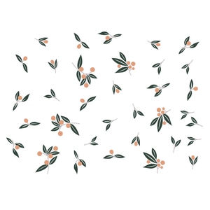 Minimalist Nordic wall stickers featuring green leaves and pink berries for home wall decor