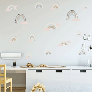 Nordic Morandi rainbow wall decals with clouds and raindrops for kids bedroom decor