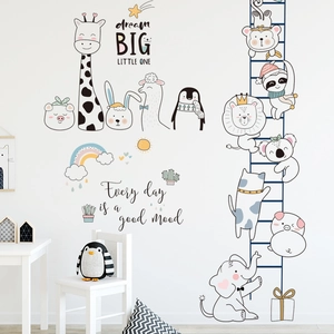 Cartoon animal wall stickers with giraffe and elephant for kids nursery room decor