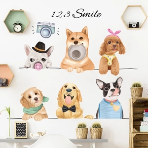 Cute Cartoon Dogs Wall Stickers For Kids Room DIY 123 Smile PVC Waterproof Animal Wall Decals Nursery Playroom Decor