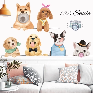 Cute cartoon dog wall stickers for kids room featuring watercolor golden retriever and corgi