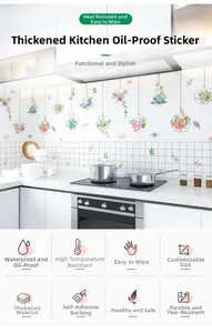 Detailed view of heat-resistant oil-proof kitchen wall sticker with watercolor plant motifs