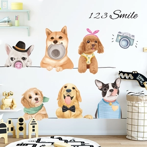 Cartoon dog wall stickers set with watercolor shiba inu and golden retriever for kids room