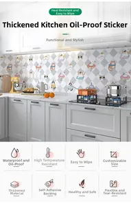 Waterproof kitchen oil-proof wall sticker with cartoon cat motifs on diamond tiles
