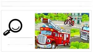 Detail showing colorful cartoon fire truck and police motorcycle wall sticker decals