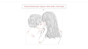 Minimalist black and white couple wall sticker dimensions detail at 50x45cm for bedroom decor