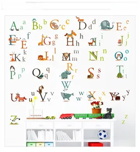 Detail of 26 English alphabet wall decals with colorful cartoon animals for nursery decor