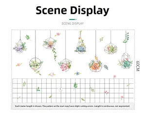 60cm wide continuous PVC wall sticker featuring geometric hanging succulent plant designs