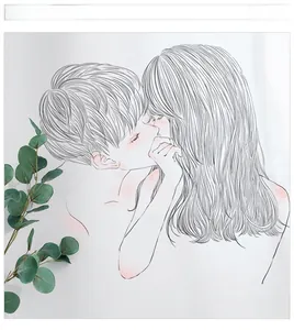 Minimalist black and white wall sticker showing a romantic couple line art with pink accents