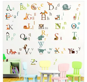 Detailed view of educational 26-letter cartoon animal wall stickers for kids nursery decor