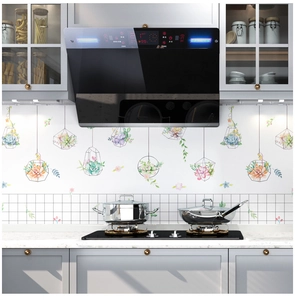 Detail showing self-adhesive oil-proof kitchen wall sticker with hanging plant pattern