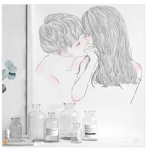 Modern minimalist wall sticker showing a romantic couple line art with pink accents