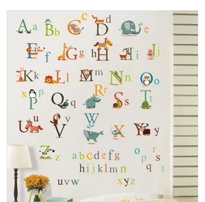 Close-up of A-Z alphabet wall stickers with cute animals for kids educational room decor