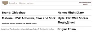 Detailed technical specifications for PVC adhesive wall stickers with application instructions