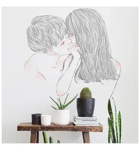 Close-up of a minimalist couple kissing wall sticker for bedroom decor in line art style