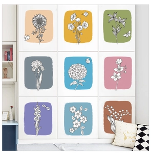Nine-piece floral wall art set featuring minimalist plant sketches and Morandi background