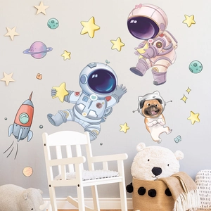 Space exploration wall decals for kids room with astronauts rockets and stars