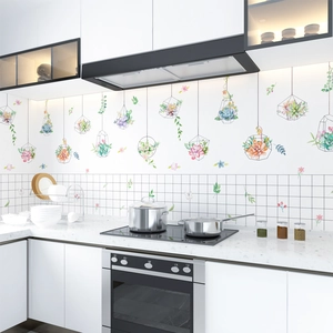 Kitchen Oil-Proof Wall Sticker Hanging Succulent Potted Plant Design Heat Resistant Waterproof PVC Cabinet Renovation Decal