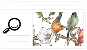 Detailed macro view of magnolia floral pattern with birds in traditional ink painting style