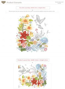 Détail montrant les dimensions 25x29cm du sticker floral et le schéma de mise en page 30x25cm