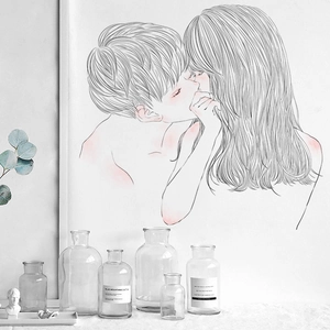 Minimalist Couple Kissing Line Art Wall Stickers PVC Romantic Decals For Bedroom Living Room INS Style Home Decoration