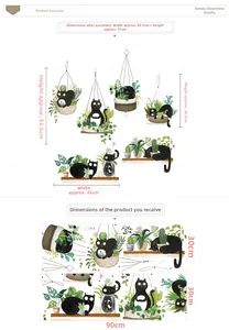 Detailed sheet layout and finished dimensions for cat and plant wall stickers