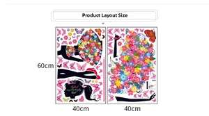 Detail view of dancing fairy wall decals with floral butterflies showing sheet size 40x60cm