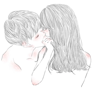 Minimalist romantic wall sticker with black line art of a couple kissing for bedroom decor