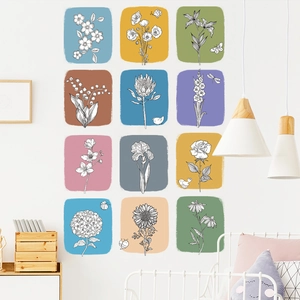 Minimalist floral wall stickers with Morandi color blocks for living room decoration