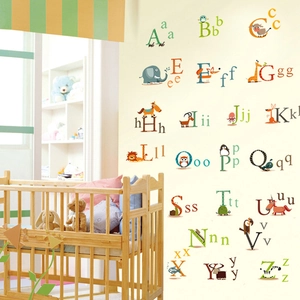 Cartoon alphabet animal wall stickers for kids bedroom and early education nursery